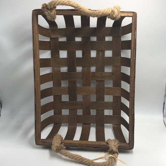 Large Wooden Basket With Rope Handles