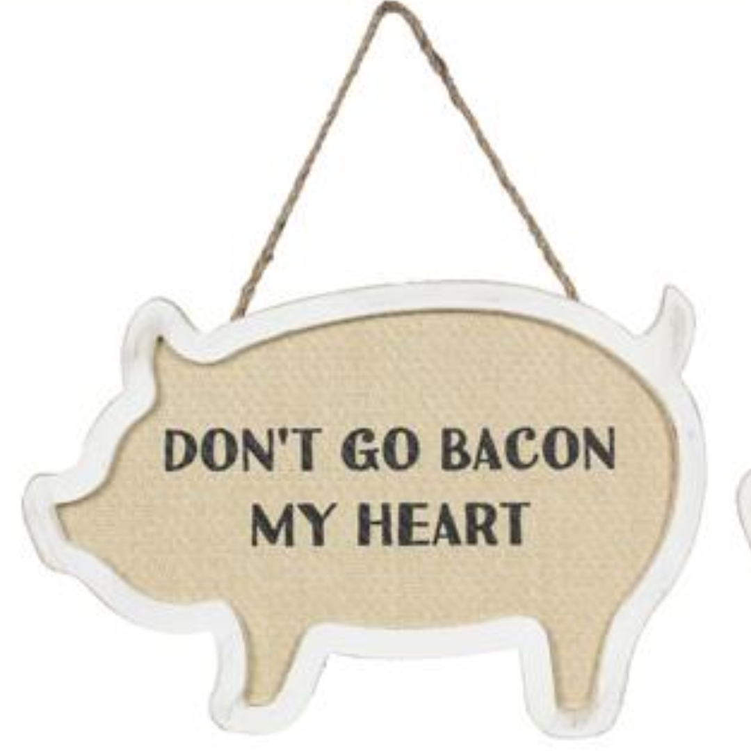 Wood Framed Woven Pig Shape With Sentiment