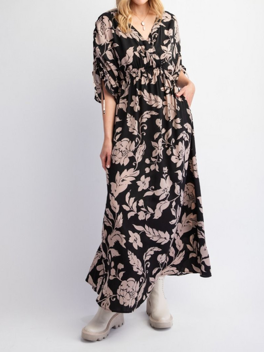 Black Floral Printed Mirabelle Maxi Dress