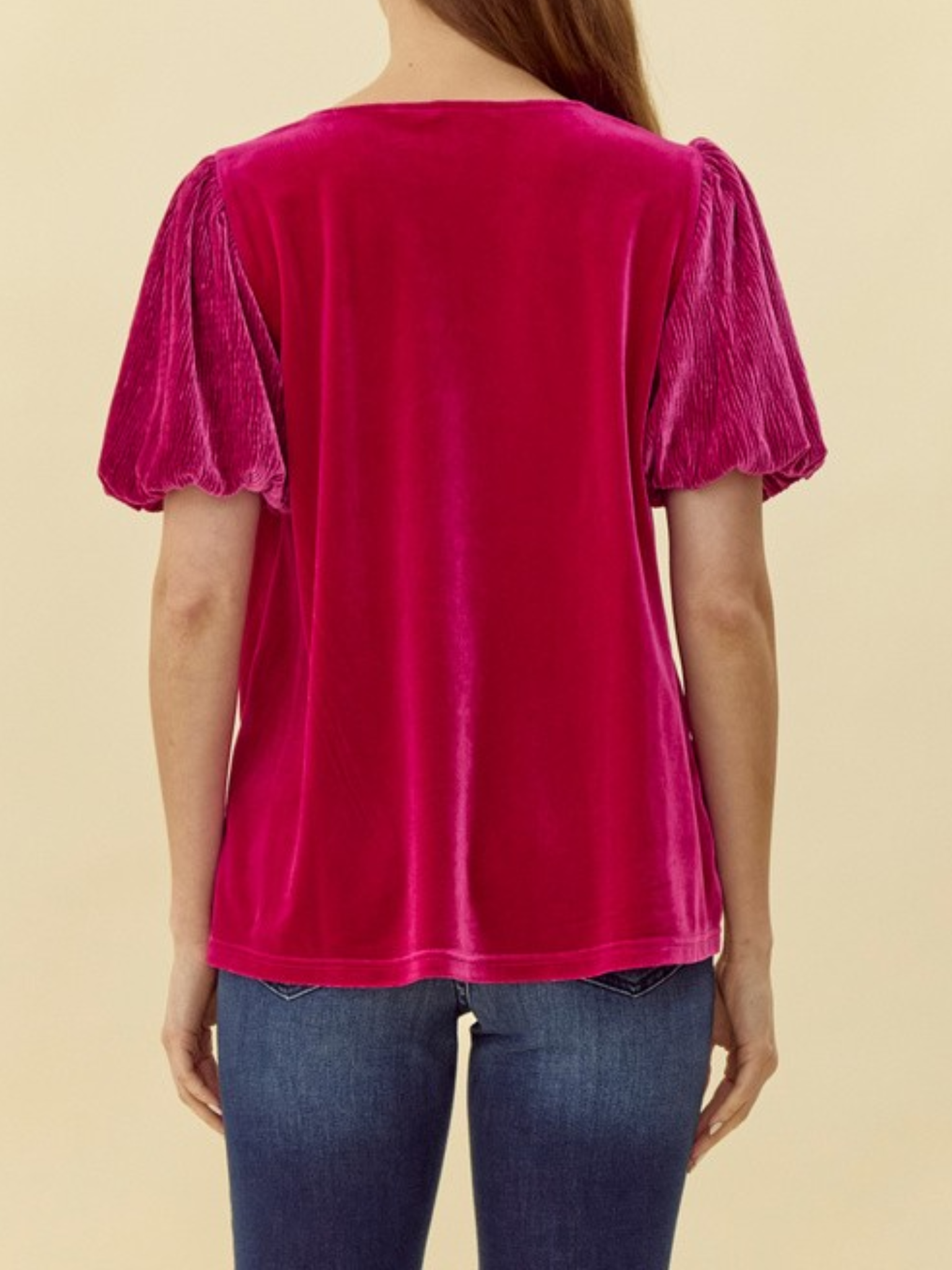 Velvet Wrinkle Short Puffed Sleeves Top