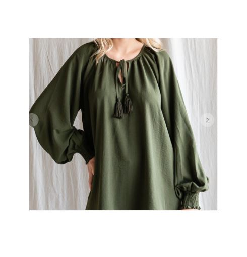 Olive Solid Tassel Tie Neck Top