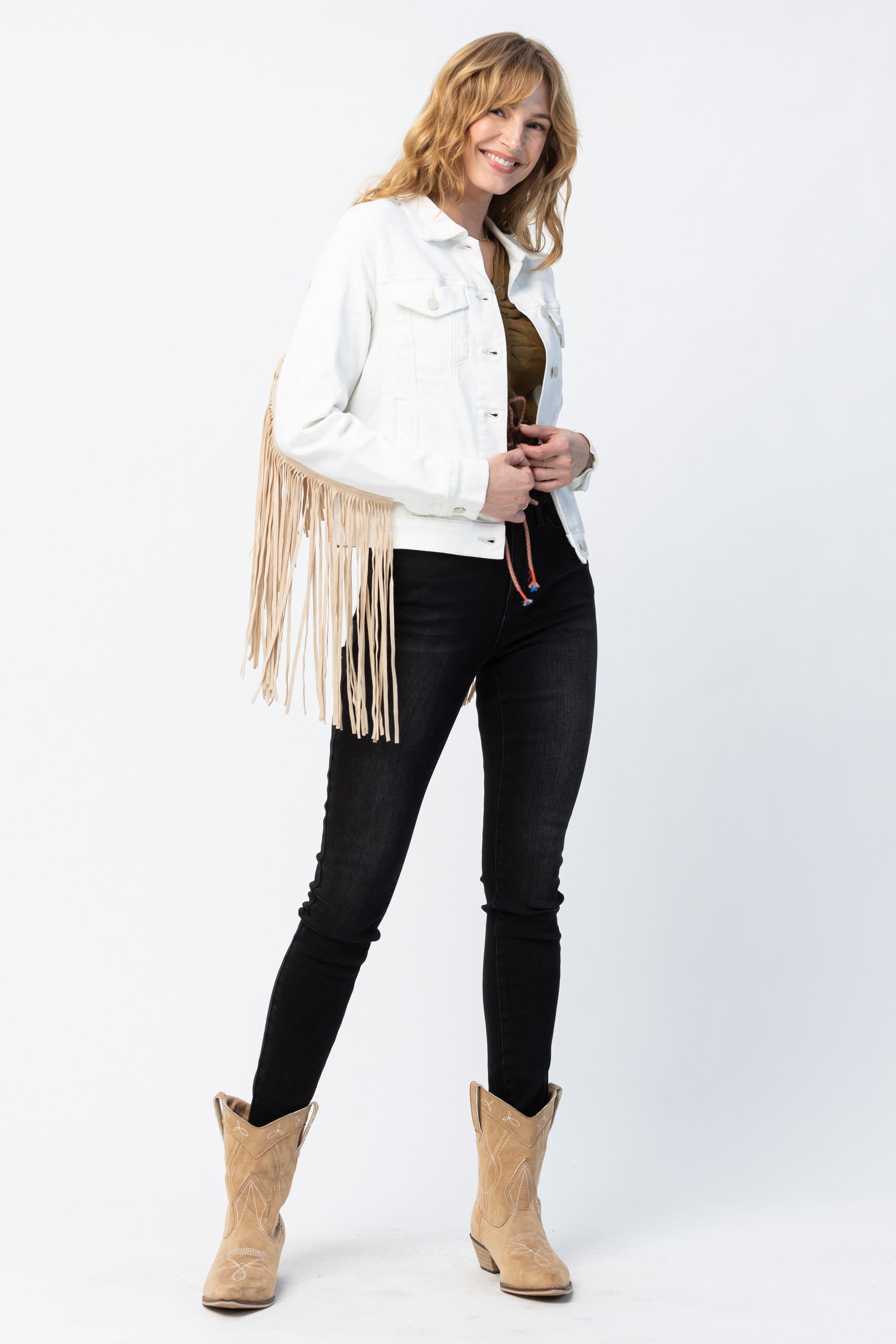 Concert Judy Blue Off White Denim Fringe Jacket