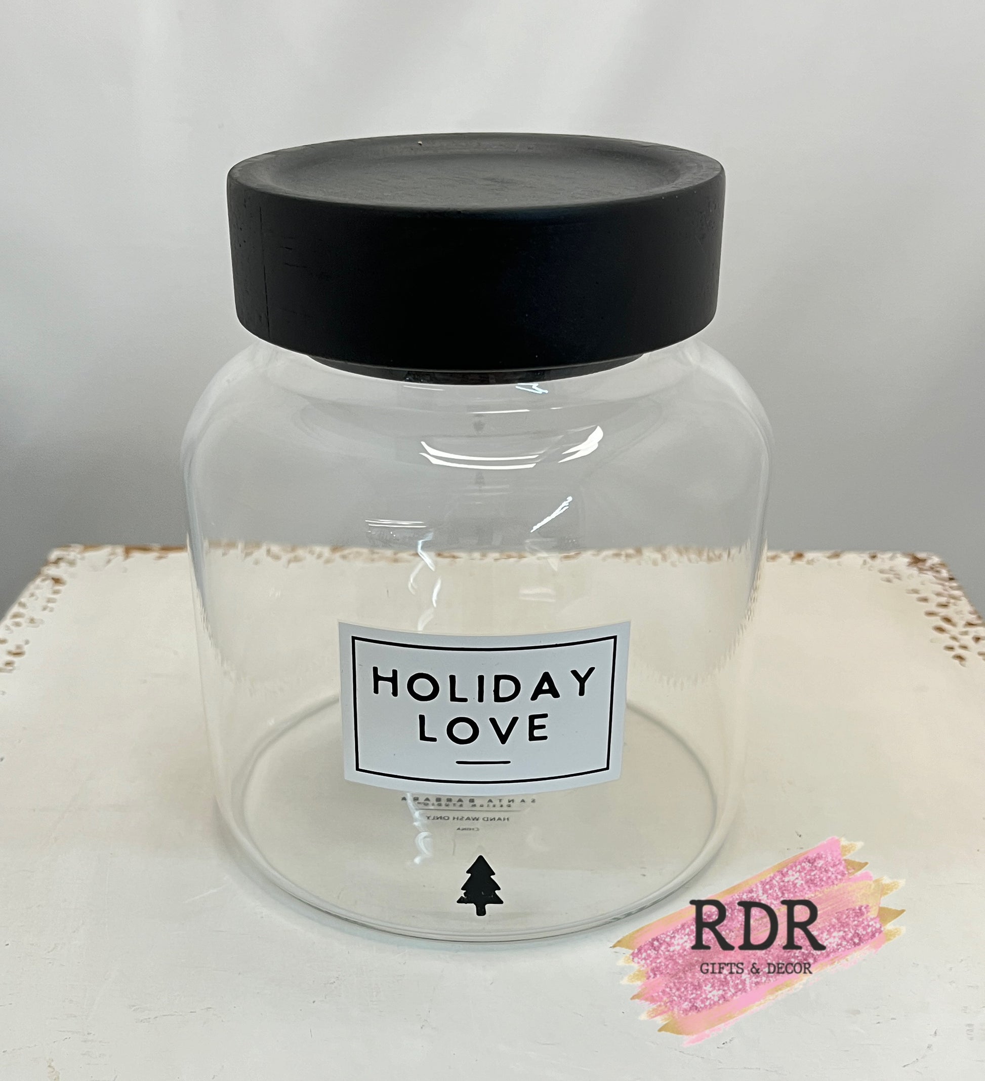 Holiday Food Storage Glass Canister With Sealed Wood Lid