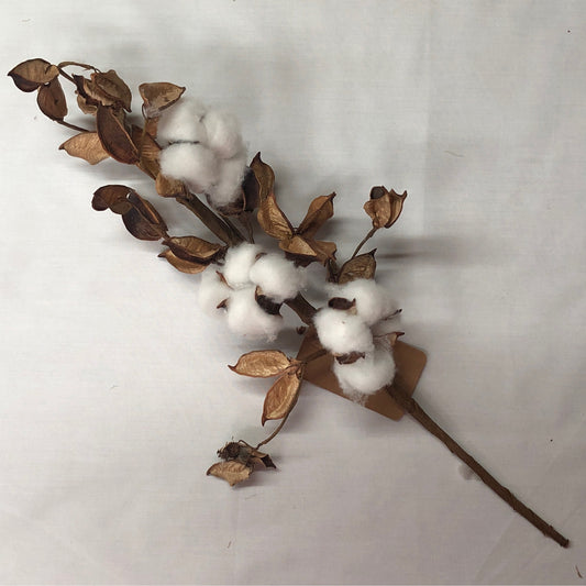 Cotton Stem 19" Brown Leaves