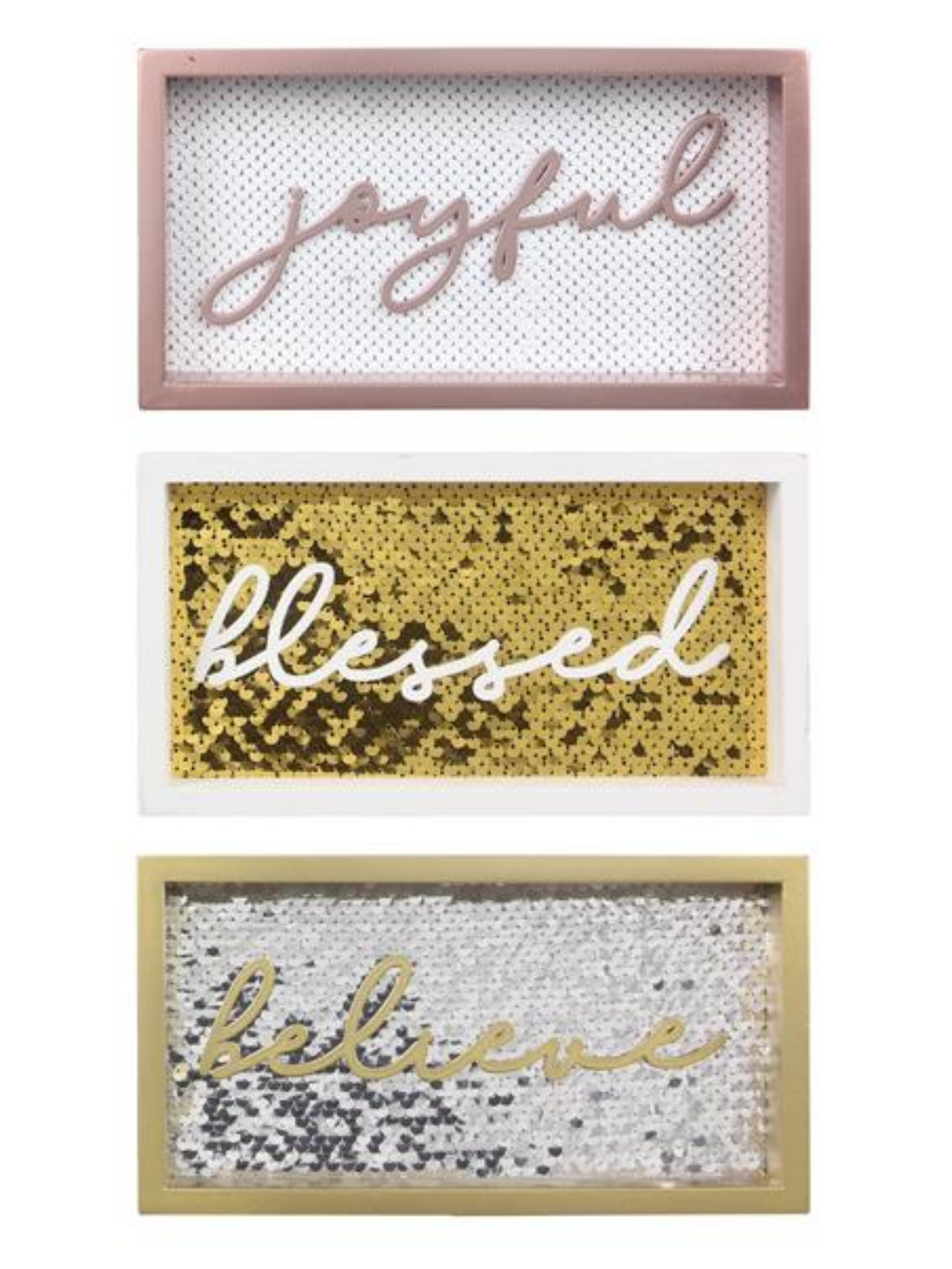 Wood Sequin Tabletop Sign With Cutout Word