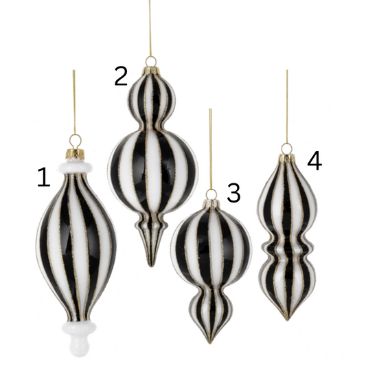 Black & White Striped Finial Ornaments