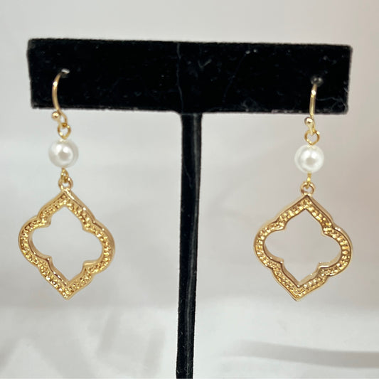 Whispers Pearl Open Shape Dangle Earrings- Gold