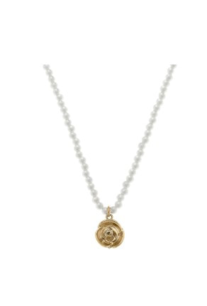 Madison Gold Rose Pearl Necklace