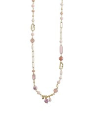 Pink Faceted Bead Gold Link Necklace