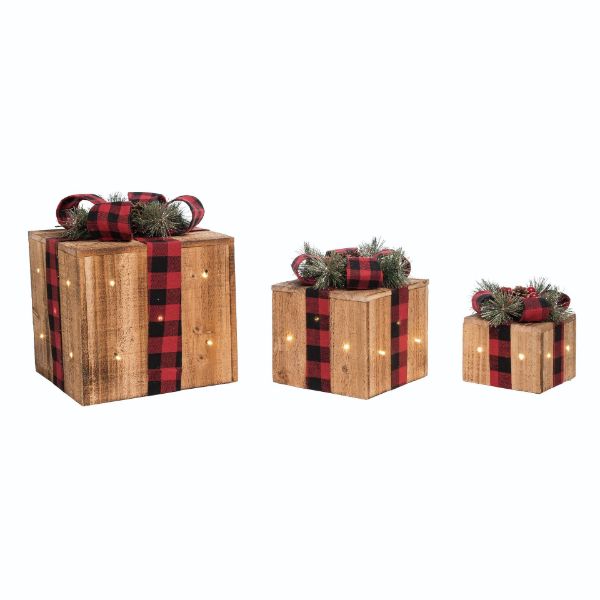 Wood Light Up Gift Boxes With Bow