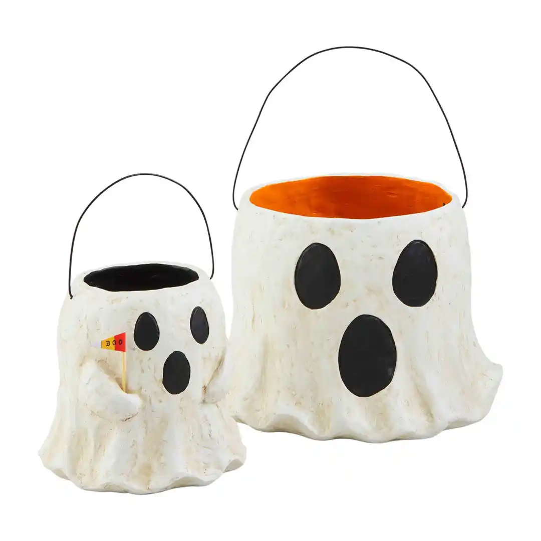Paper Mache Ghost Halloween Treat Bucket