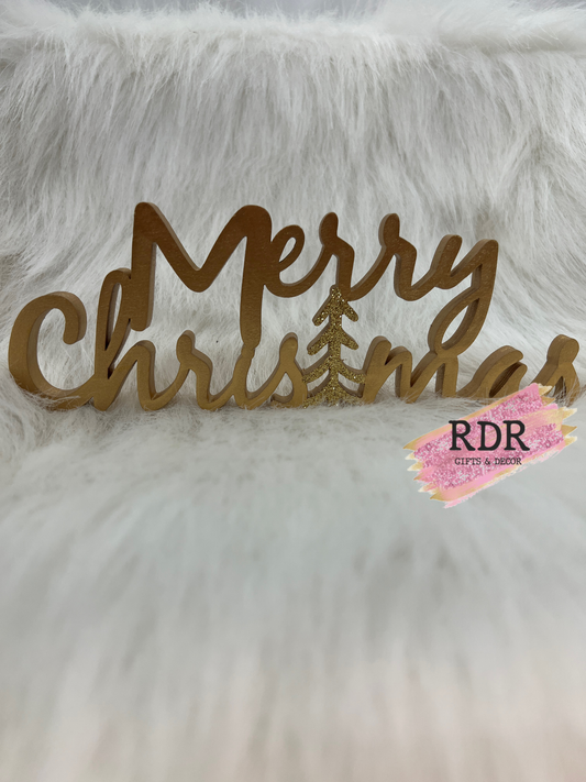 Gold Wood Merry Christmas Table Sitter