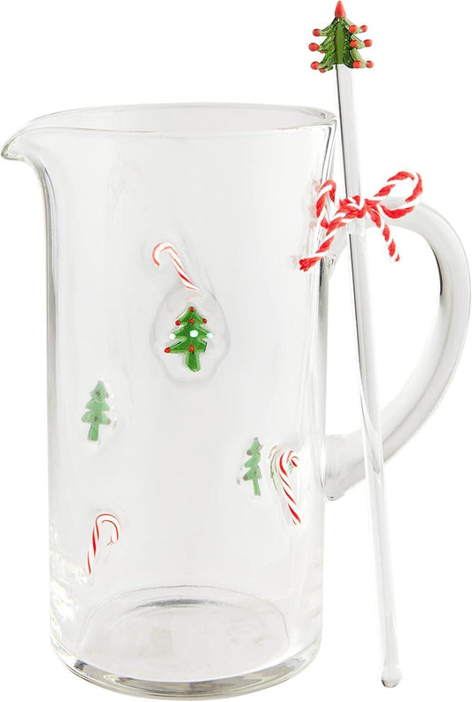 Mud Pie Glass Candy Cane Pitcher