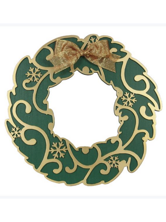 Green & Gold Laser Cut Wood Christmas Wreath