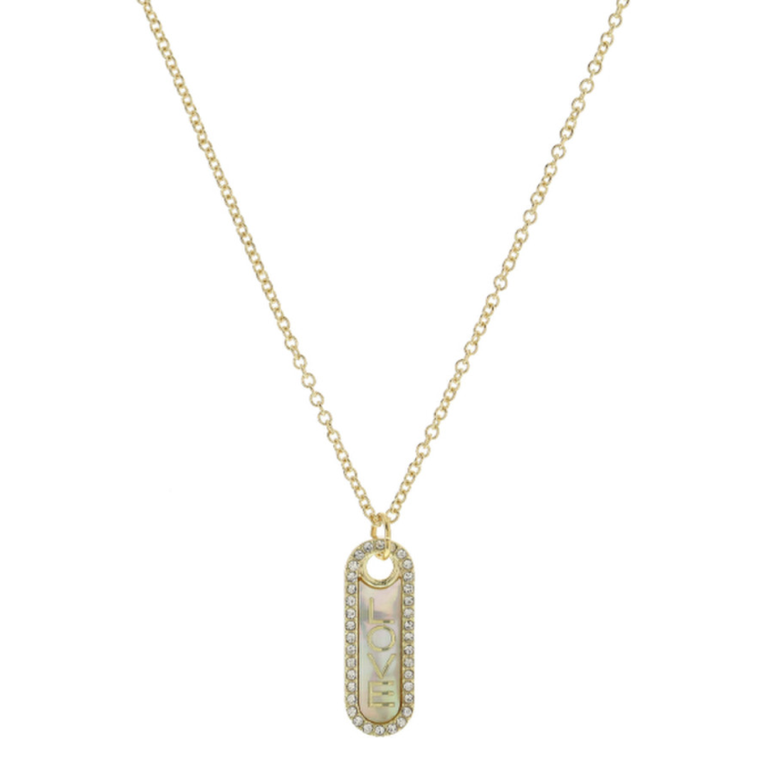 Shell Inlay Oval With Crystal Edge Necklace