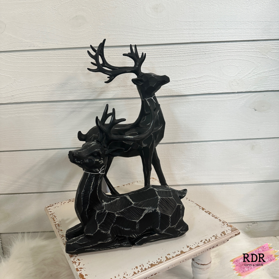 Resin Black Carved Look Deer