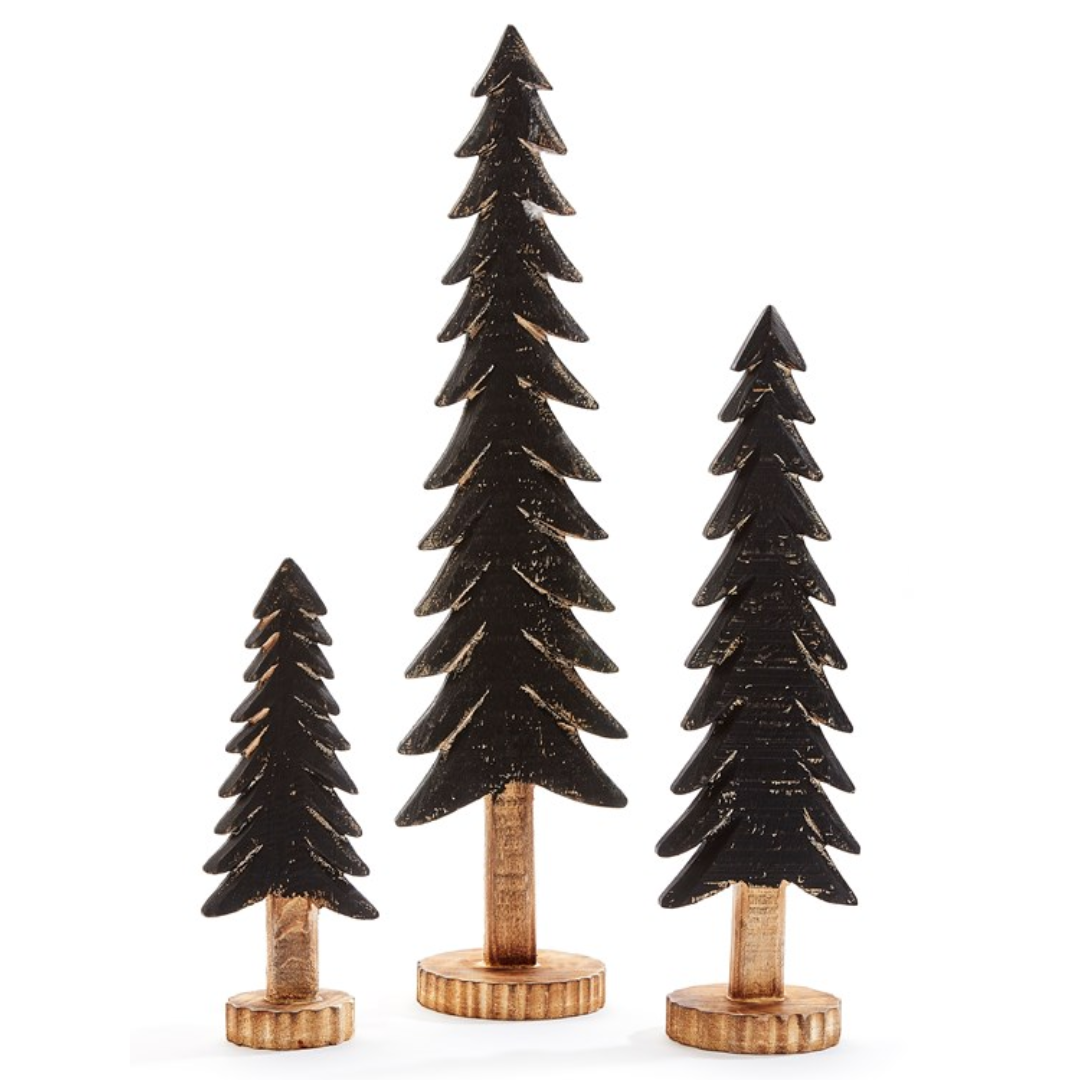Table Top Black Wooden Tree Set of 3