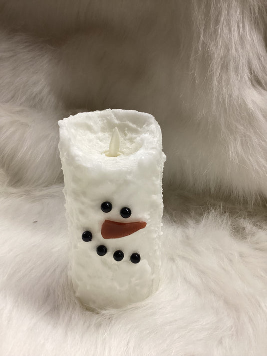 Bumpy White Snowman 6" Moving Flame LED Candle