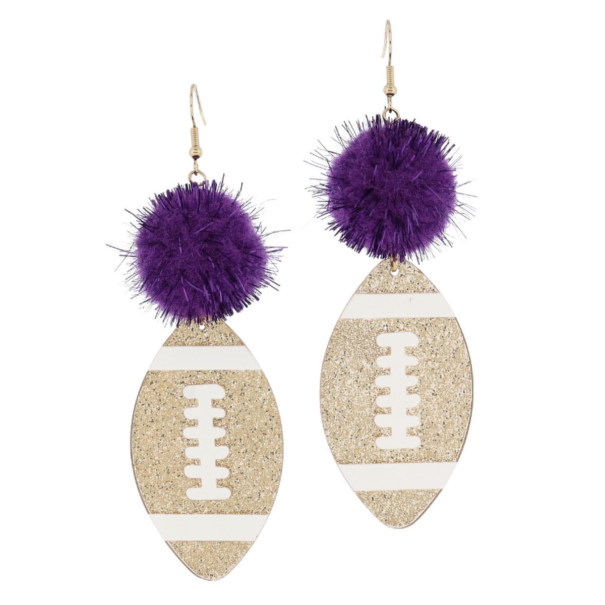 Gold Glitter Football With Color Pom Earrings