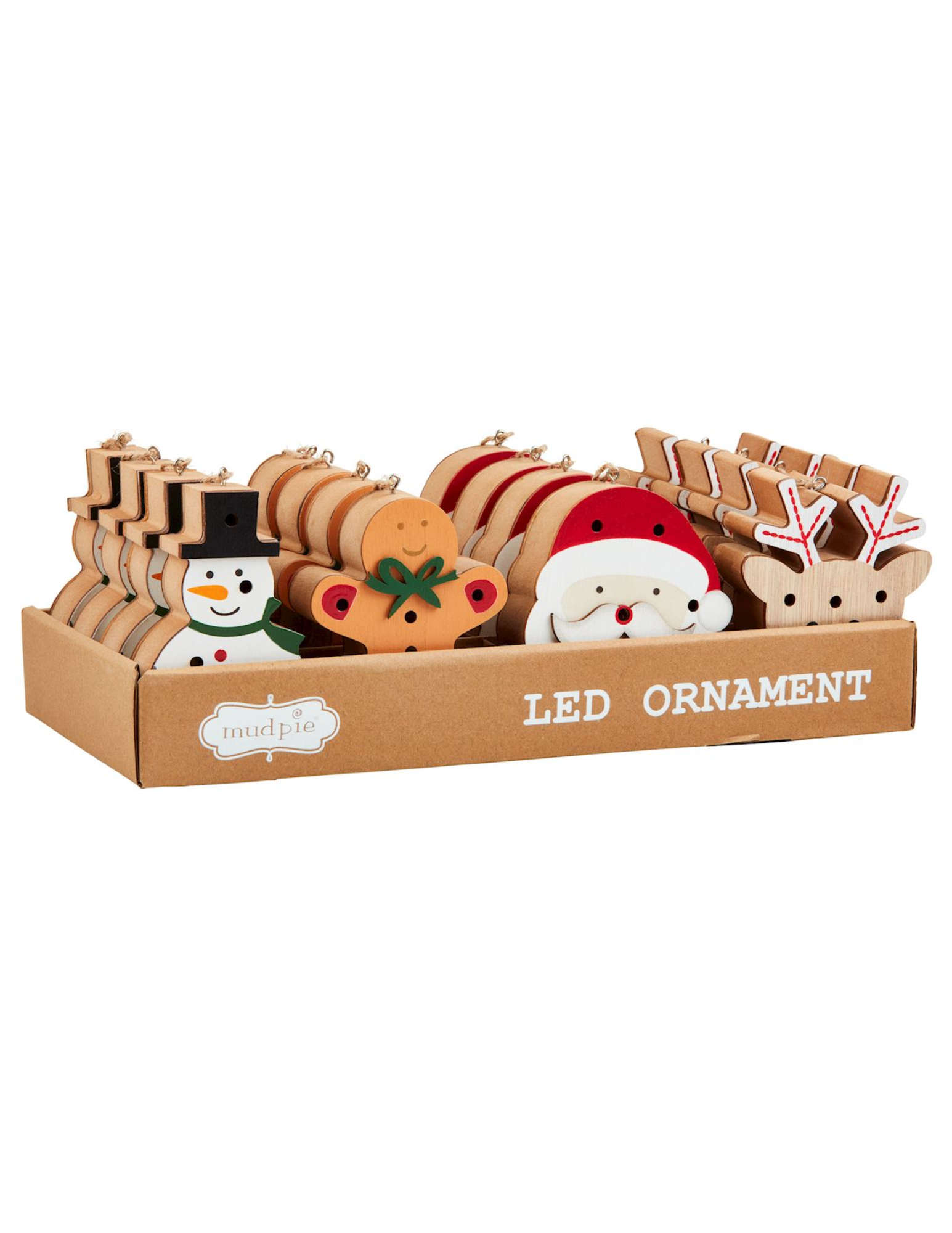Mud Pie Wooden Light-Up Christmas Character Ornaments