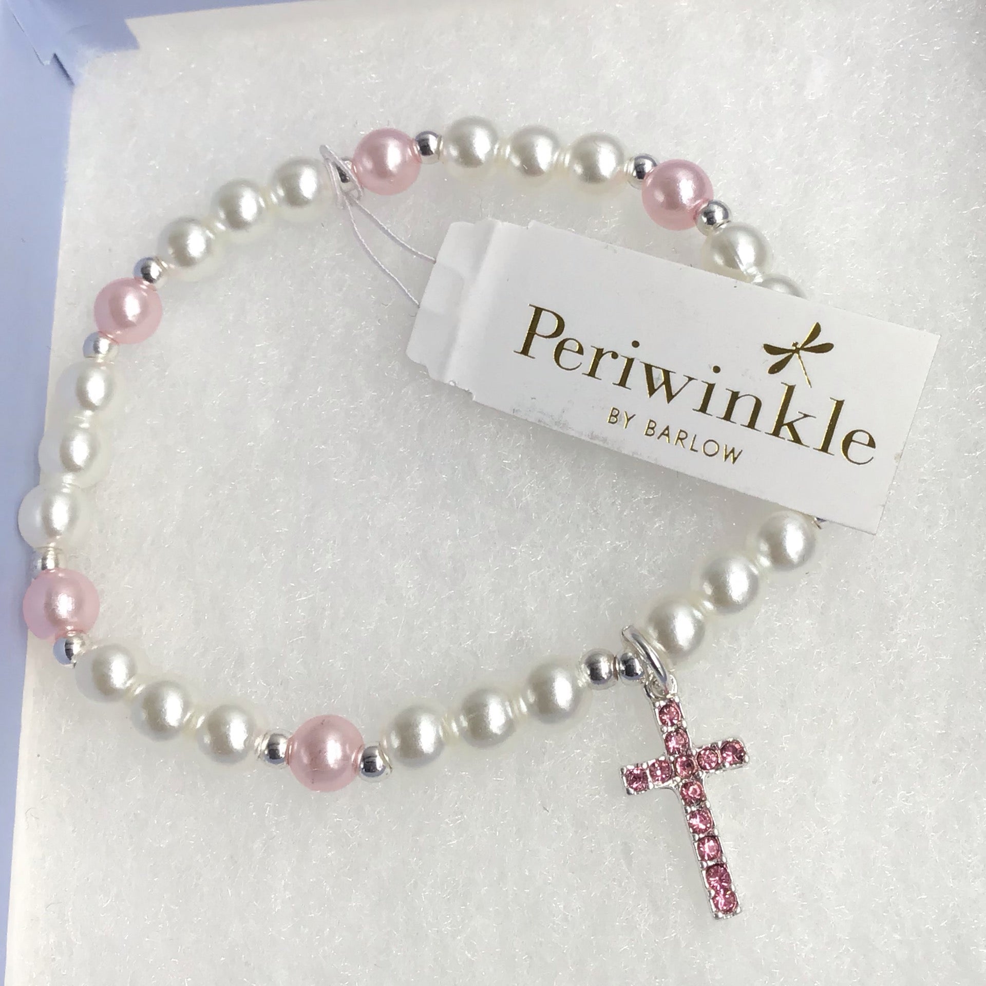 Pearl And Pink With Pink Crystal Cross Little Love Bracelet Boxed