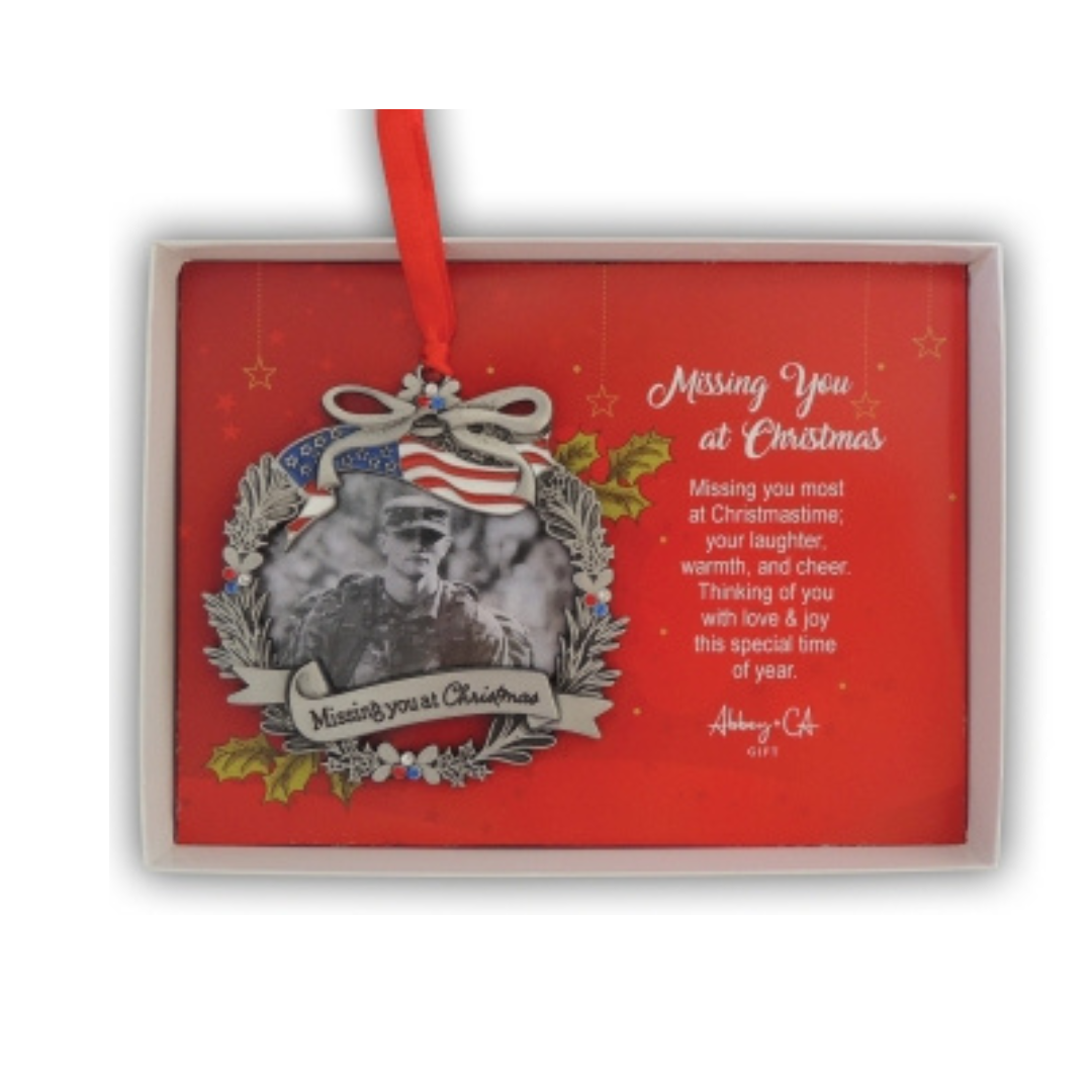 Missing You at Christmas Wreath Photo Ornament
