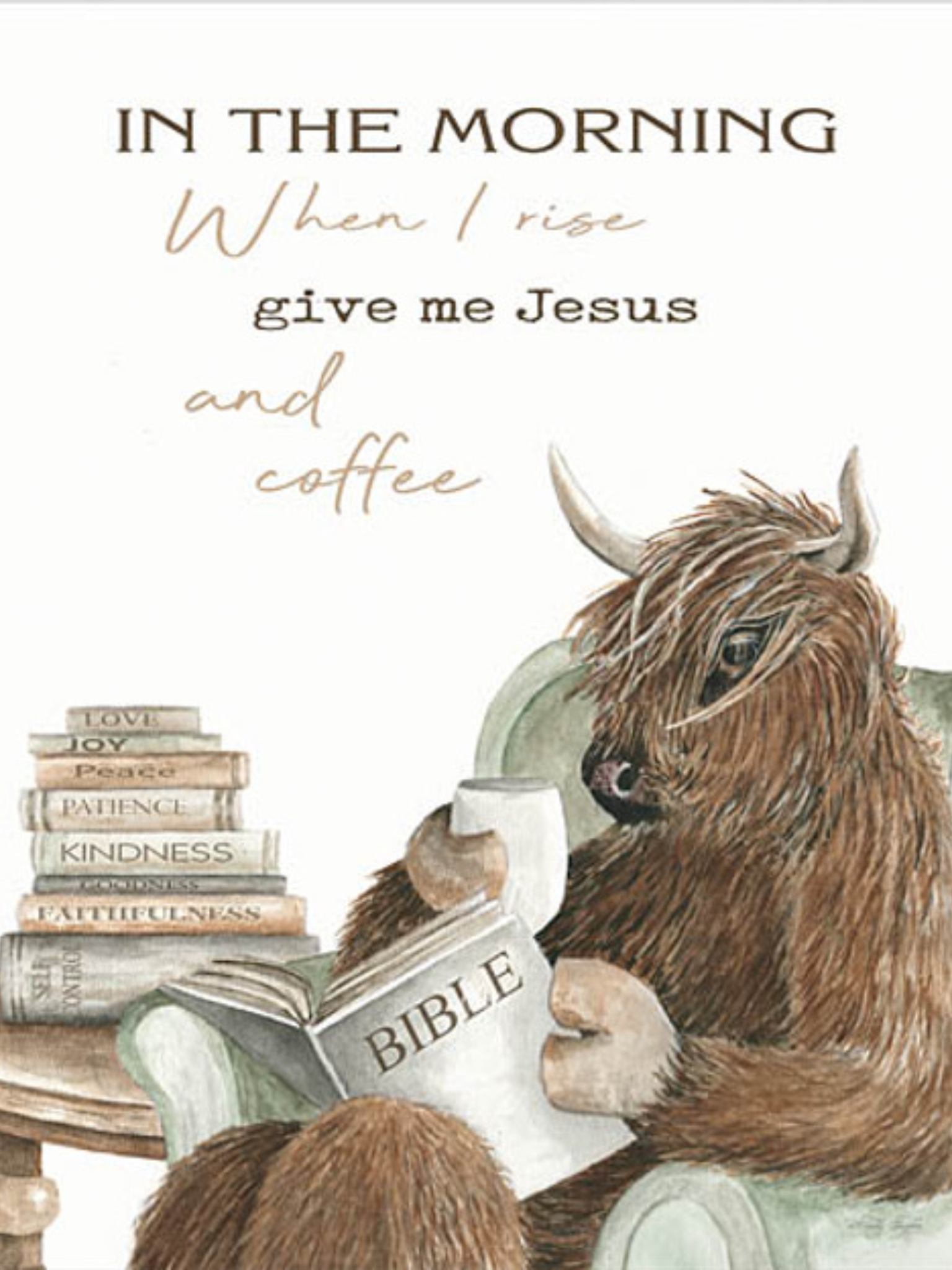 Jesus And Coffee Cow Picture In White Frame