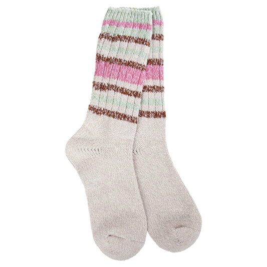 World's Softest Socks Weekend Ragg Crew - Mushroom Stripe