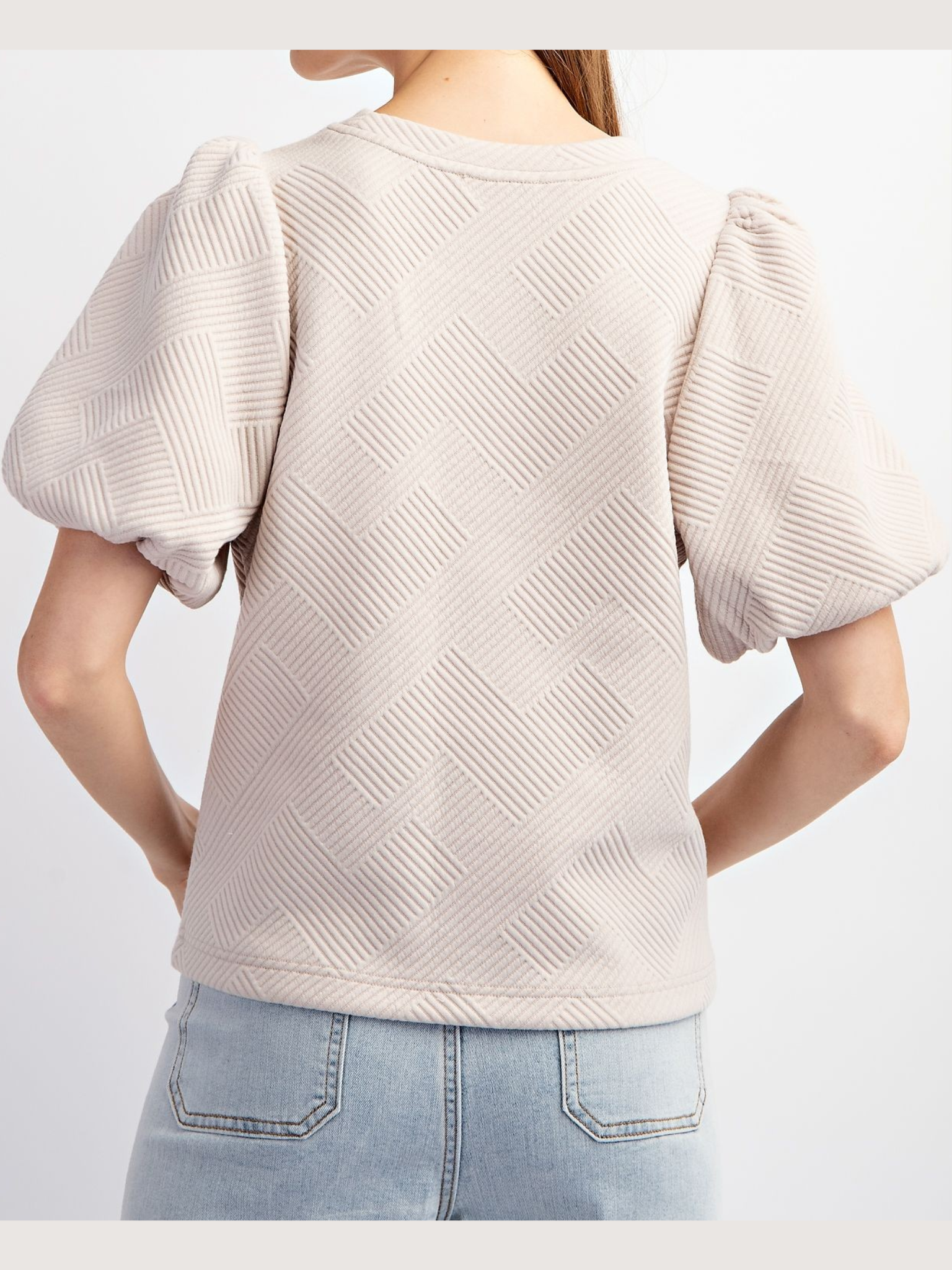 Sand Textured Side Pocket Shorts & Puff Sleeve Blouse Top