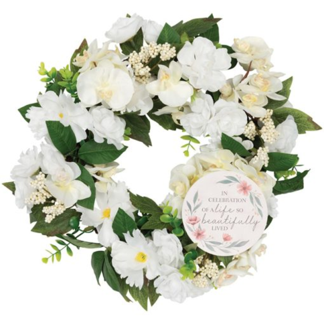 White Artificial Floral Bereavement Wreath