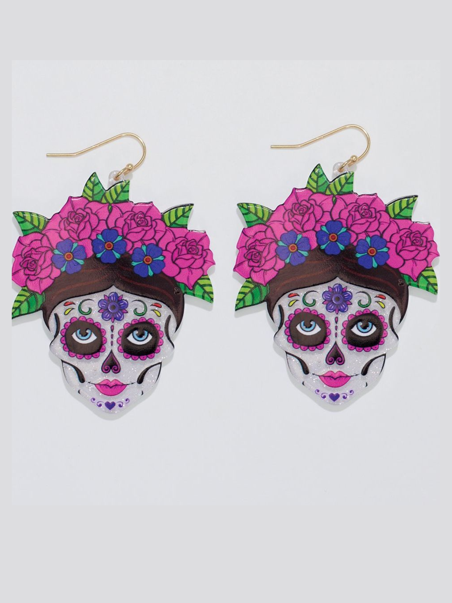 Sugar Skull Floral Woman Earrings