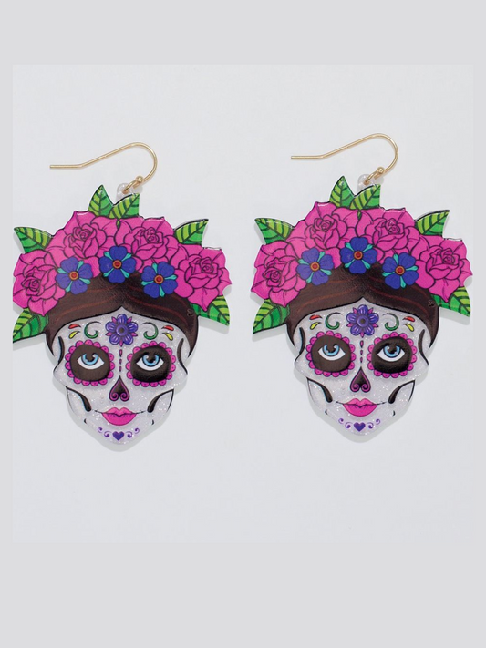 Sugar Skull Floral Woman Earrings