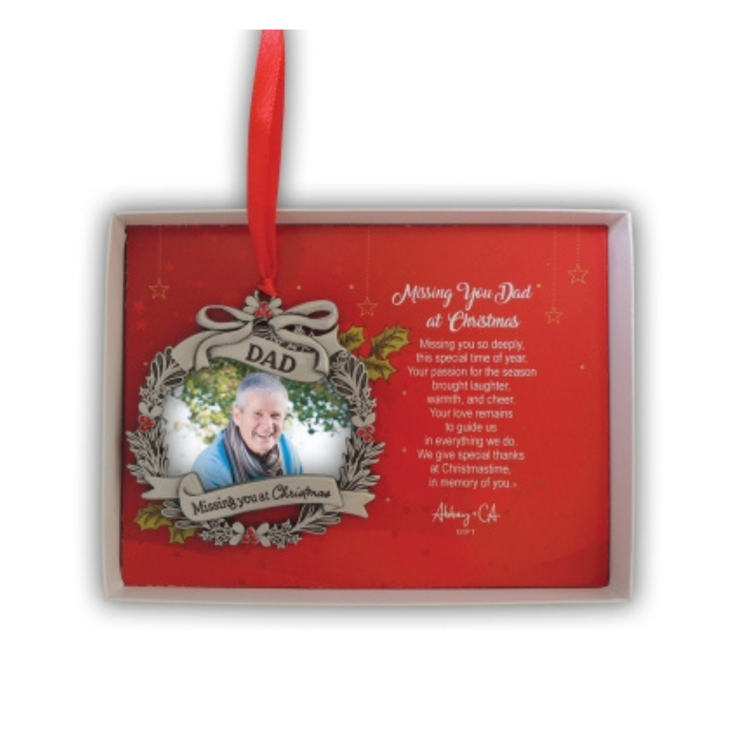 Missing You at Christmas Wreath Photo Ornament