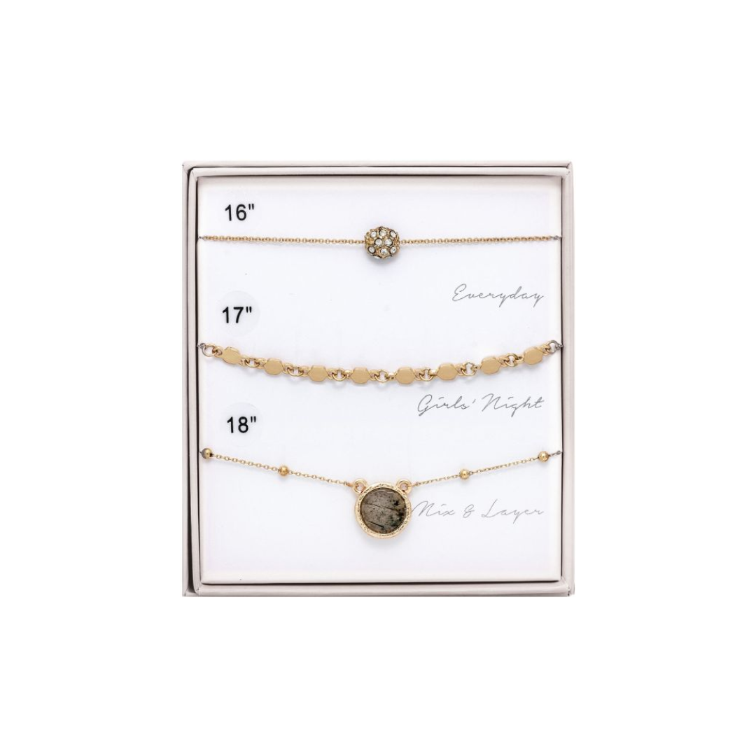 Gold Gift Boxed Layering Necklace Trio