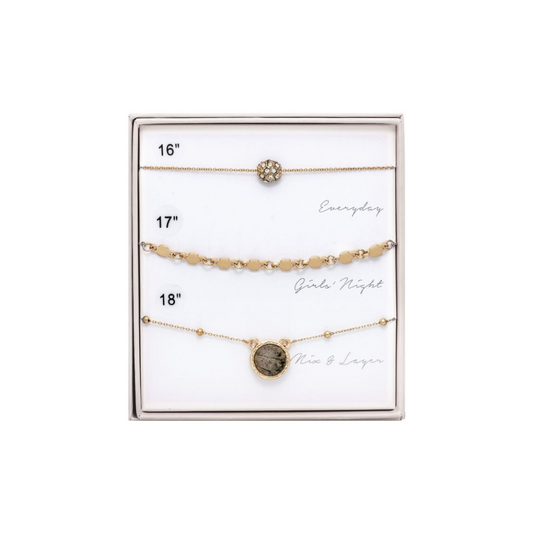 Gold Gift Boxed Layering Necklace Trio