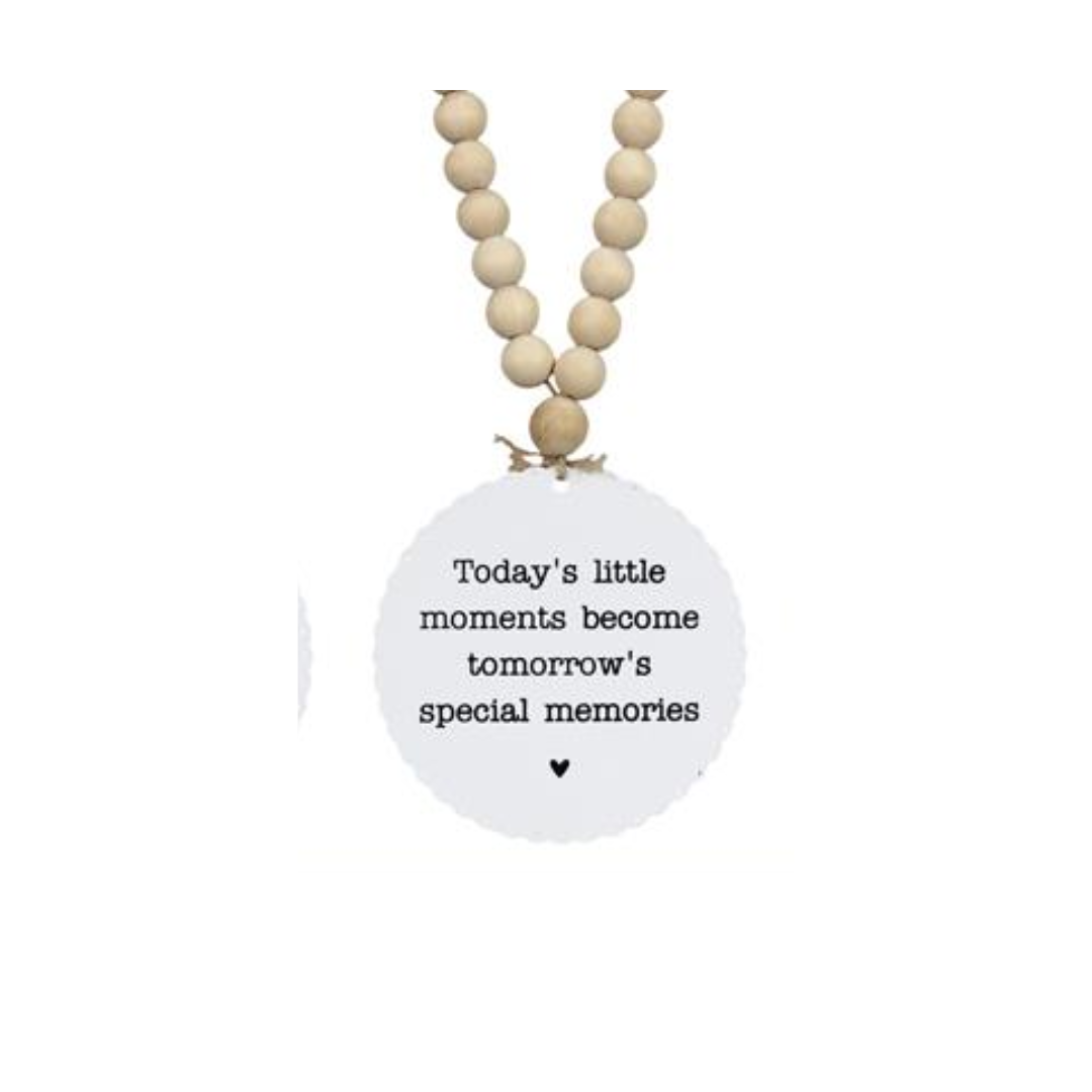 Wood Beaded Round Metal Small Hanging Sign