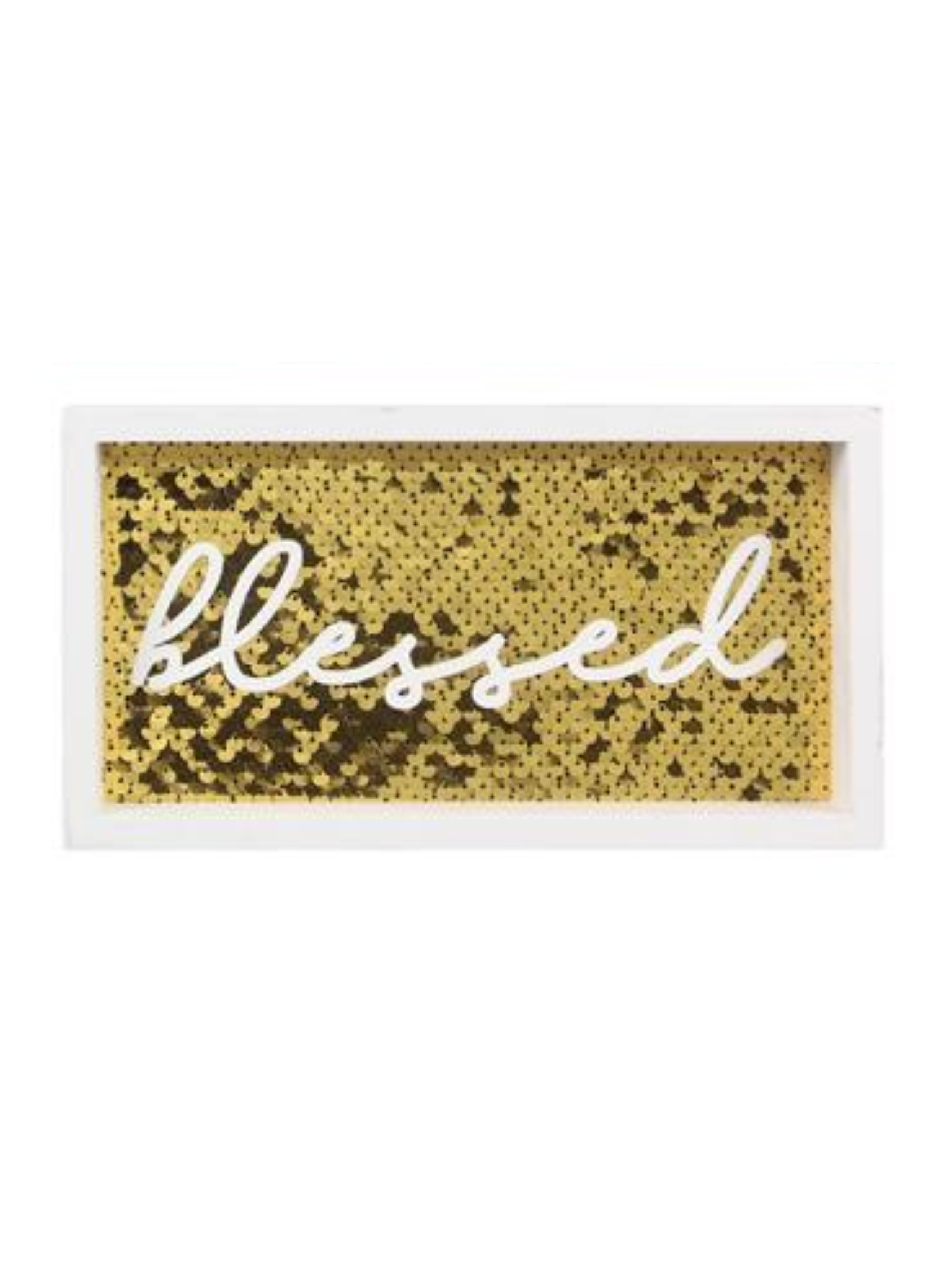 Wood Sequin Tabletop Sign With Cutout Word