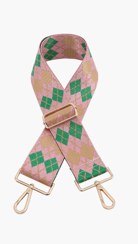 J&C Argyle Guitar Strap- Pink/Green