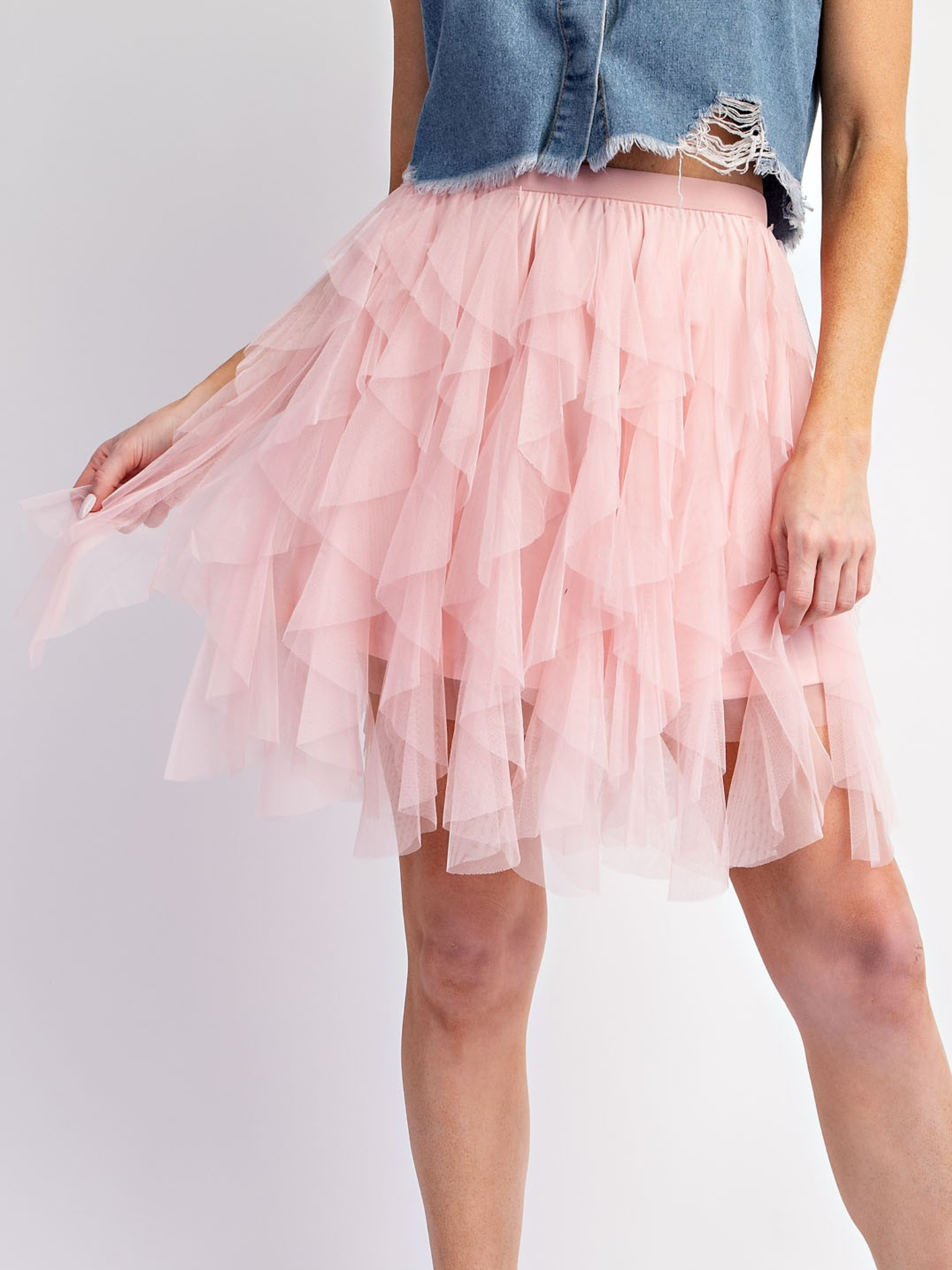 Cascading Tulle Mesh Layered Mini Skirt