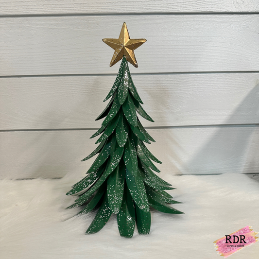 Green Metal Snow Glitter Tree With Gold Star