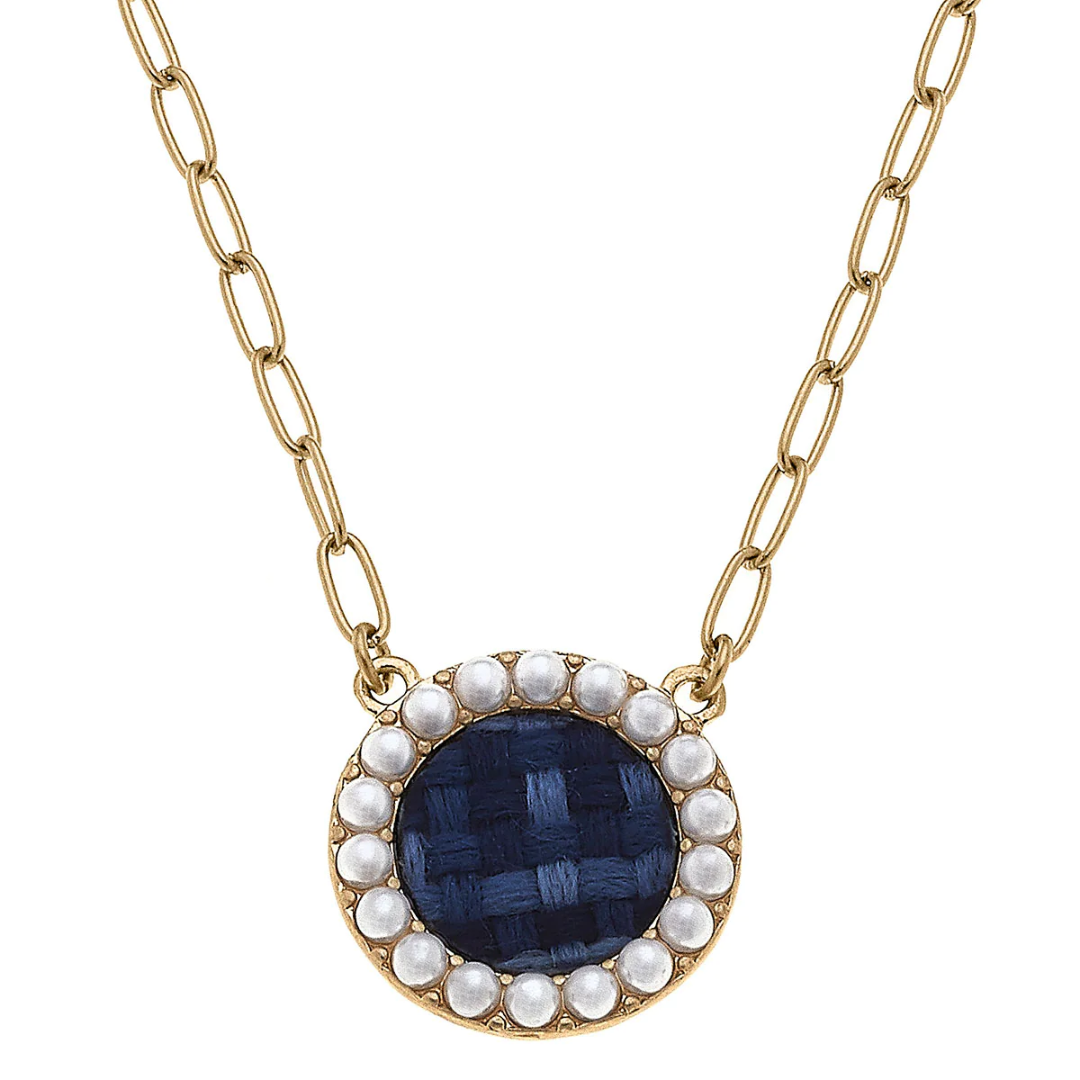 Serena Delicate Tweed Necklace in Navy