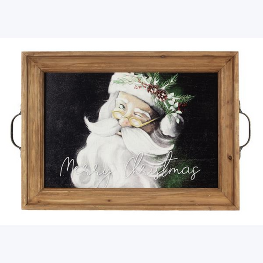 Wooden Twas The Night Santa Portrait Serving Tray
