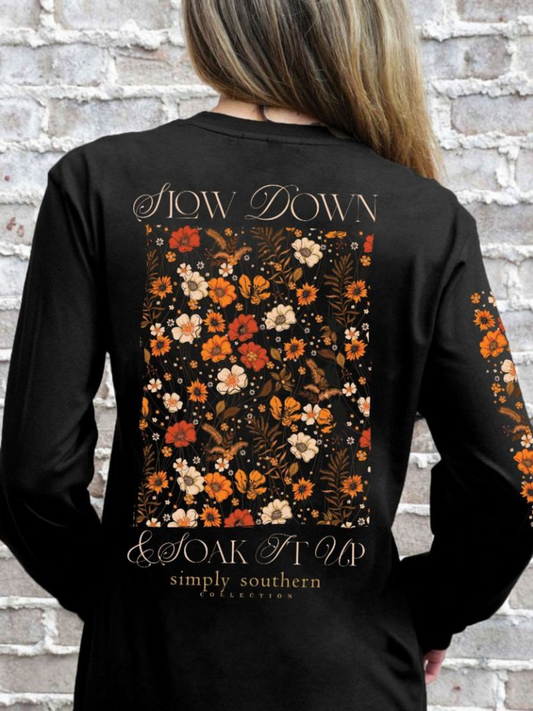 Simply Southern Black Long Sleeve Shirt Slow Down