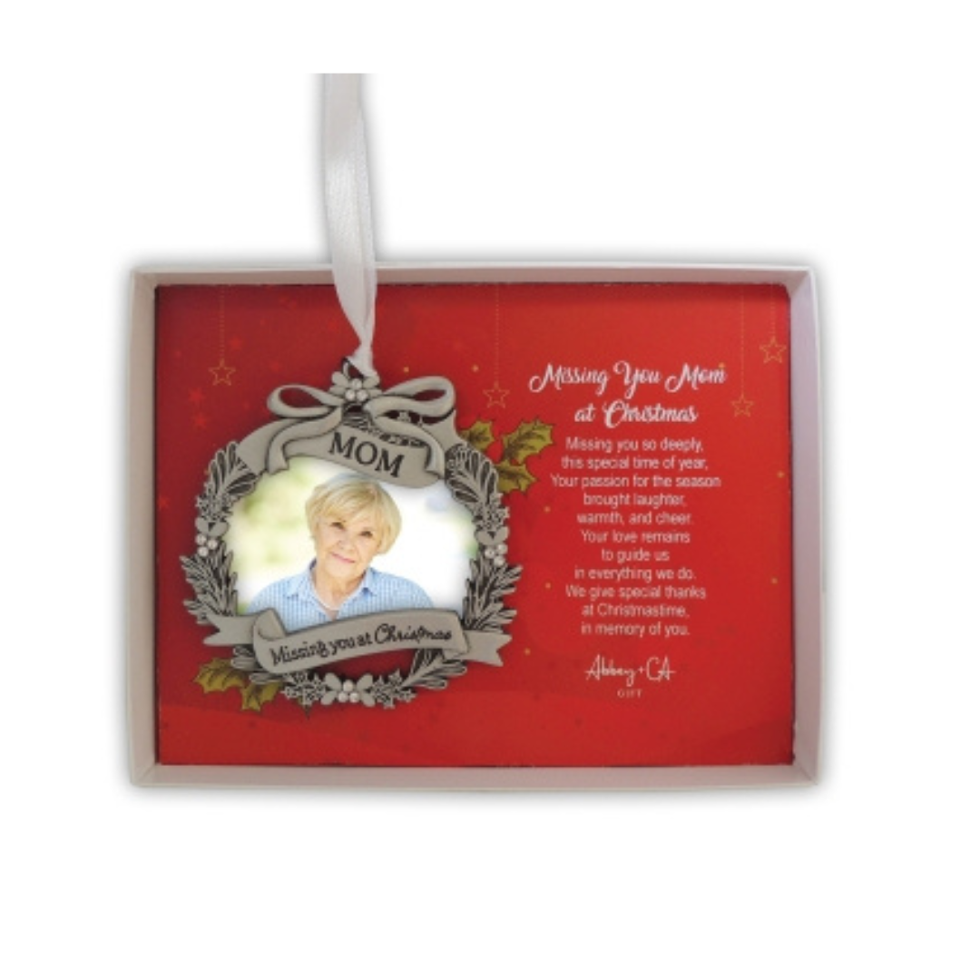 Missing You at Christmas Wreath Photo Ornament