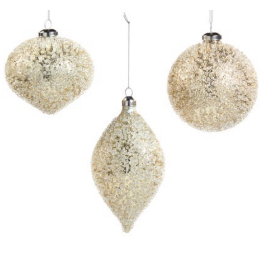 Glass Ornament With Gold Glitter & Clear Crystals