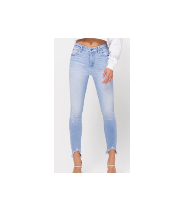 Cello Medium  Mid Rise Frayed Hem Destroy Crop Skinny