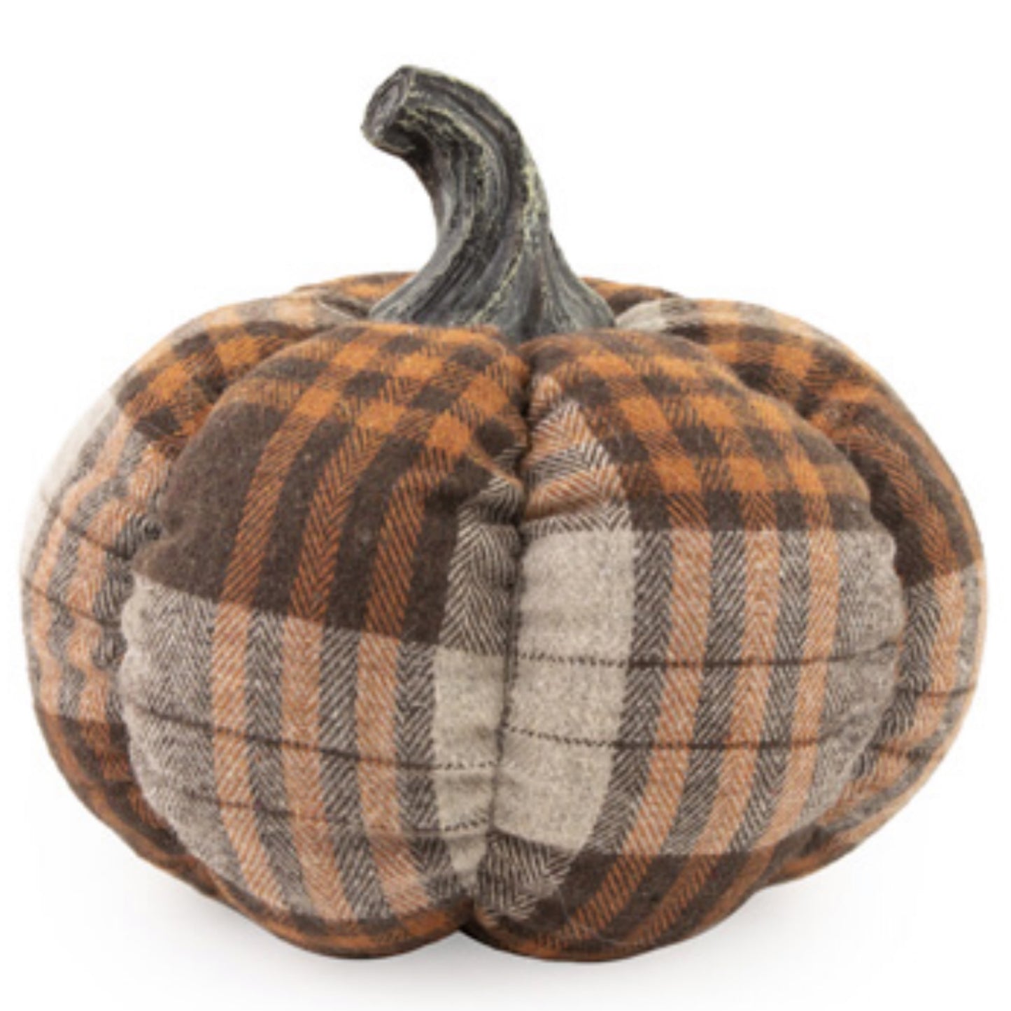 Large Brown/Orange Plaid Fabric Pumpkin