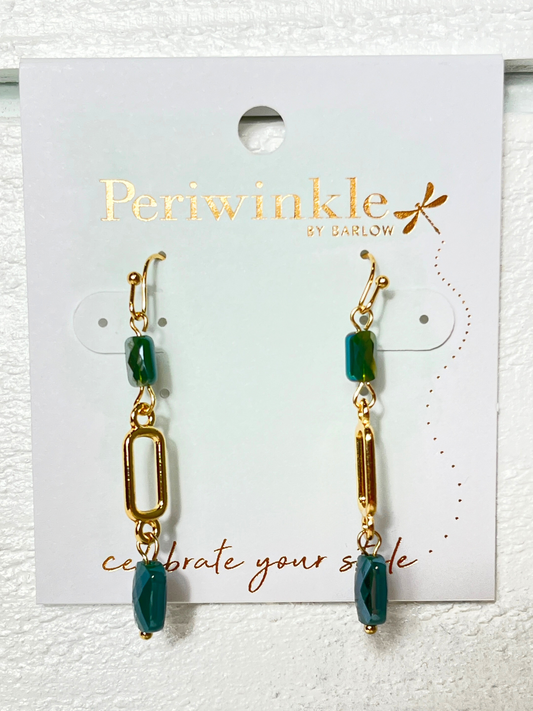 Gold & Colored Faceted Bead Dangle Earrings
