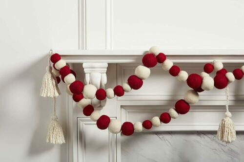 Mud Pie Red and White Pom Tassel Garland
