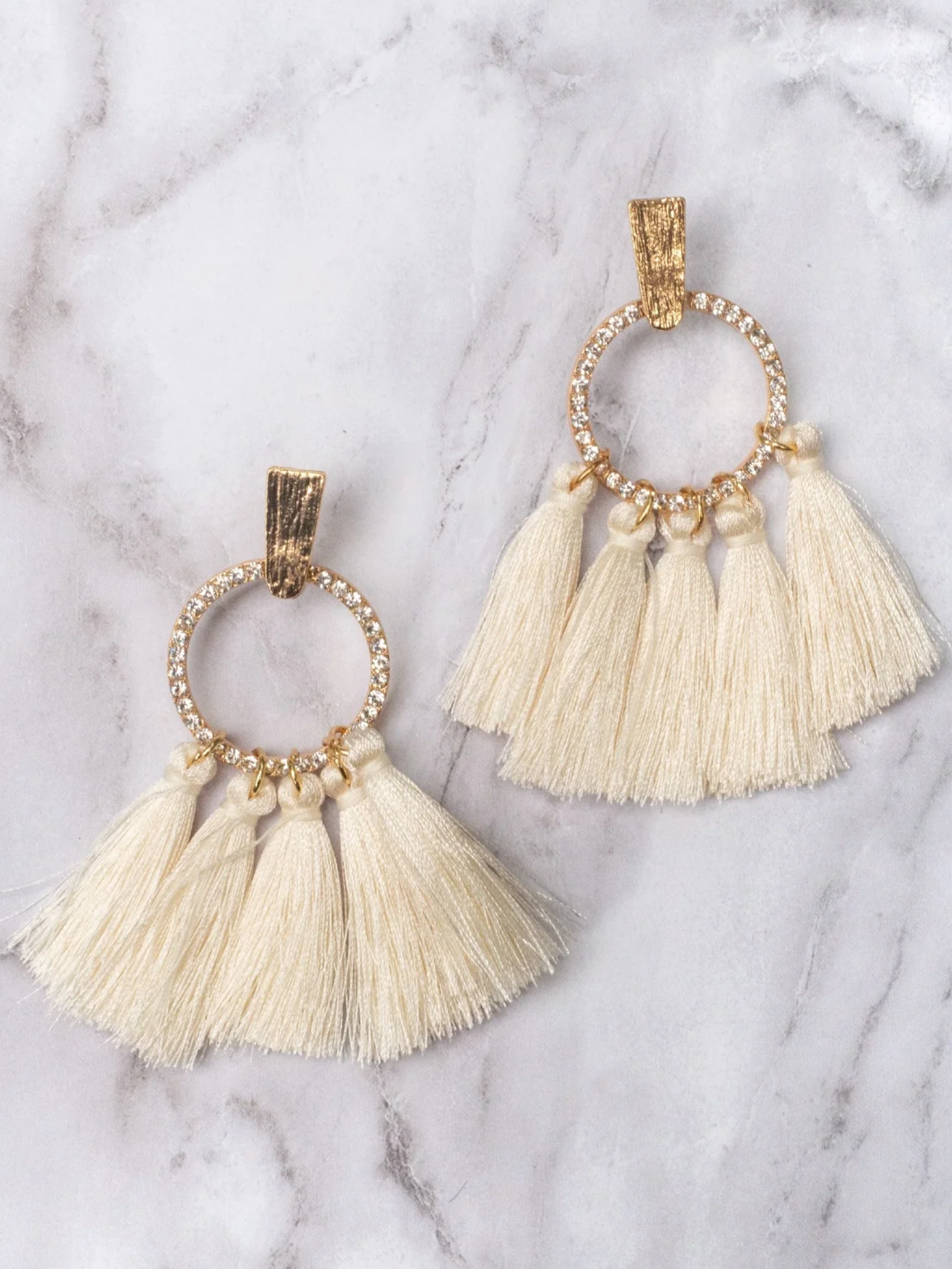 Southern Grace Beige Spring Blossom Tassel Earrings